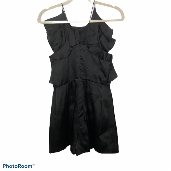 Keepsake Falling For You Silk Ruffle Trim Sides Pleated Short Romper Black Small - Picture 9 of 16